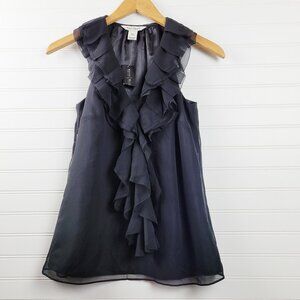 White House Black Market Top Womens Extra Small Black Sleeveless Ruffled Lined